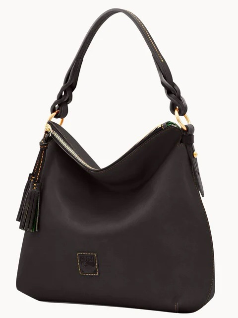 $468 Dooney & Bourke Florentine Black Leather Twist Strap Hobo Shoulder Bag
